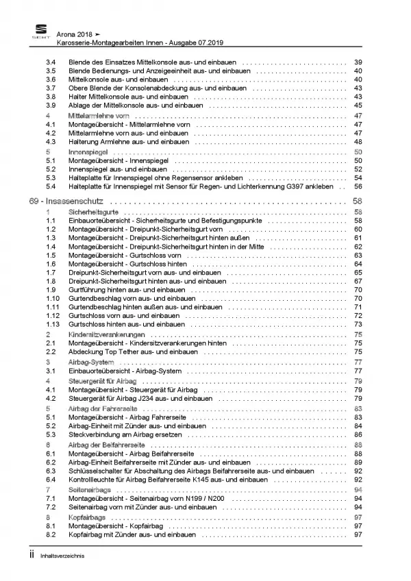 Seat Arona KJ ab 2017 Karosserie Montagearbeiten Innen Reparaturanleitung PDF