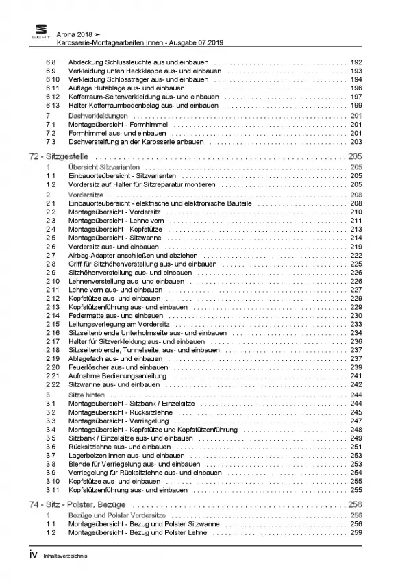 Seat Arona Typ KJ ab 2017 Karosserie Montagearbeiten Innen Reparaturanleitung