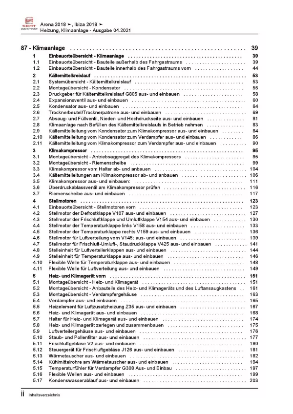 Seat Arona Typ KJ ab 2017 Heizung Belüftung Klimaanlage Reparaturanleitung PDF