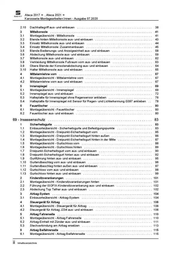 SEAT Ateca KH ab 2016 Karosserie Montagearbeiten Innen Reparaturanleitung PDF