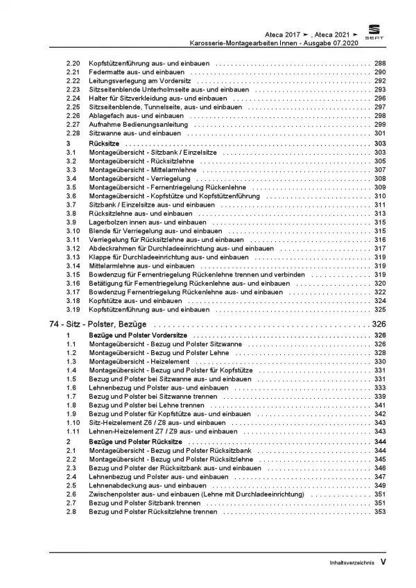 SEAT Ateca KH ab 2016 Karosserie Montagearbeiten Innen Reparaturanleitung PDF