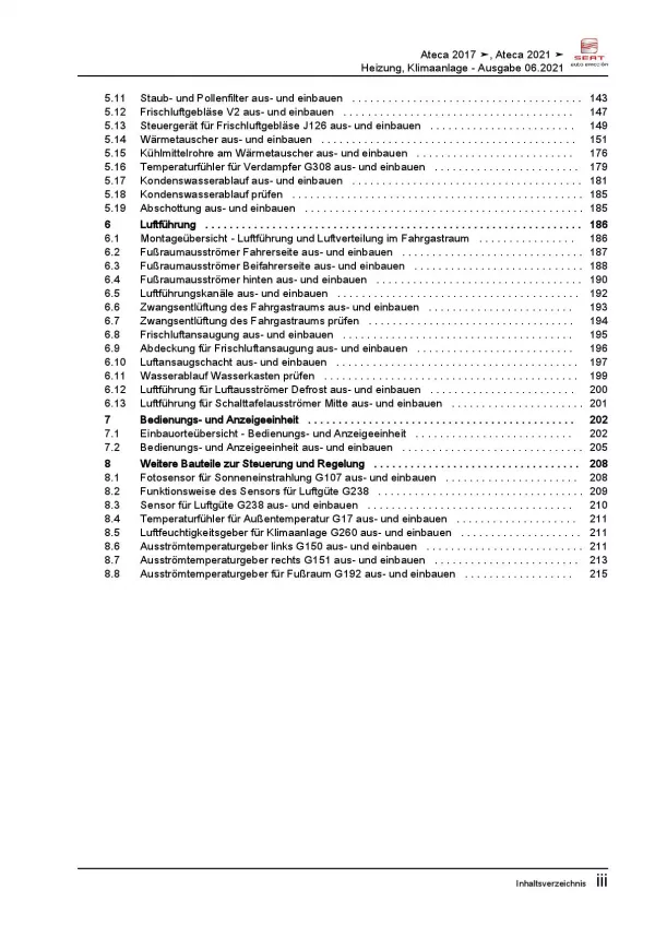 SEAT Ateca Typ KH ab 2016 Heizung Belüftung Klimaanlage Reparaturanleitung PDF