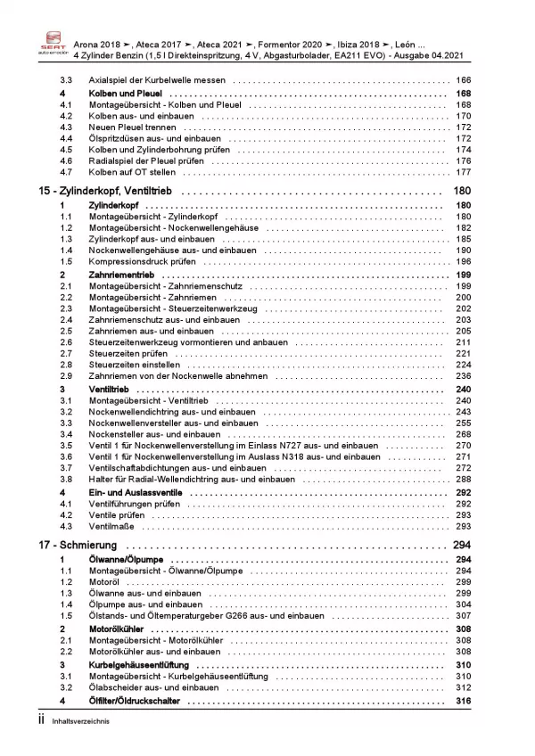 SEAT Ateca KH ab 2016 4-Zyl. 1,5l Benzinmotor 130-150 PS Reparaturanleitung PDF