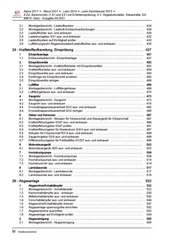 SEAT Ateca Typ KH ab 2016 4-Zyl. Benzinmotor 179-310 PS Reparaturanleitung PDF