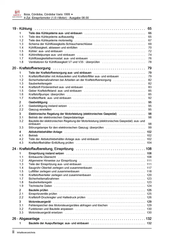 SEAT Cordoba 6K 1999-2002 4-Zyl. 1,6l Benzinmotor 100 PS Reparaturanleitung PDF