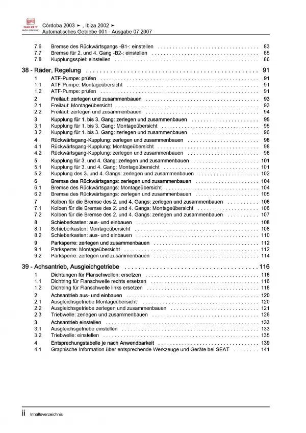 SEAT Cordoba 6L 2002-2008 4 Gang Automatikgetriebe 001 Reparaturanleitung PDF