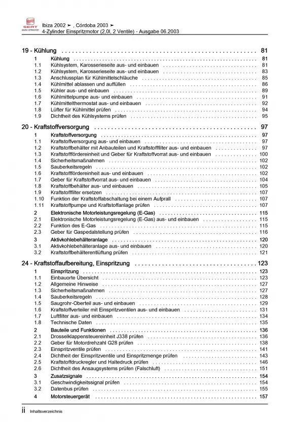 SEAT Cordoba 6L (02-08) 4-Zyl. 2,0l Benzinmotor 2V 115 PS Reparaturanleitung PDF