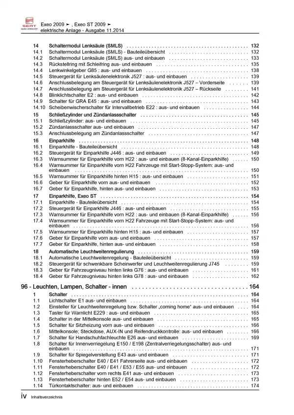 SEAT Exeo 3R (08-13) Elektrische Anlage Elektrik Systeme Reparaturanleitung PDF