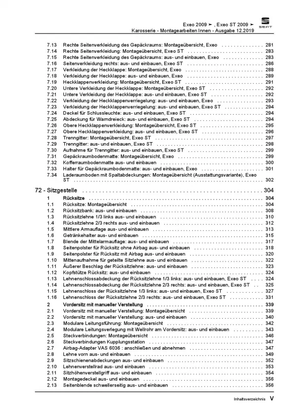 SEAT Exeo 3R 2008-2013 Karosserie Montagearbeiten Innen Reparaturanleitung PDF