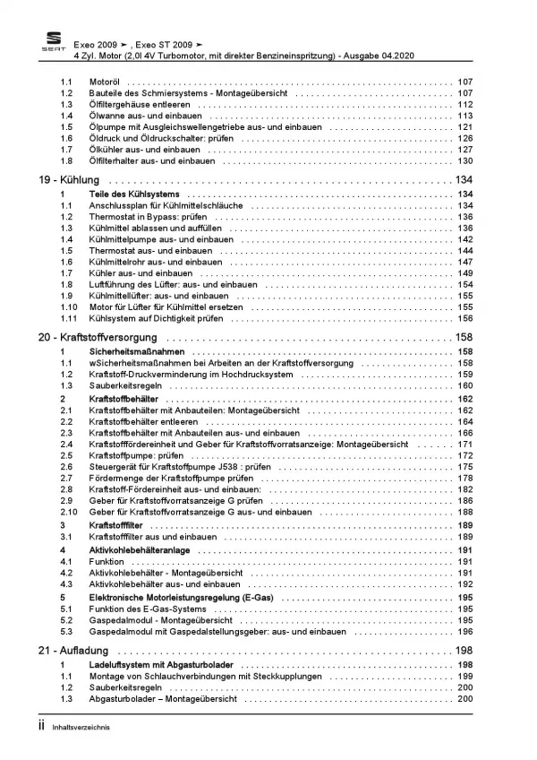 SEAT Exeo Typ 3R 2008-2013 4-Zyl. 2,0l Benzinmotor 200 PS Reparaturanleitung PDF