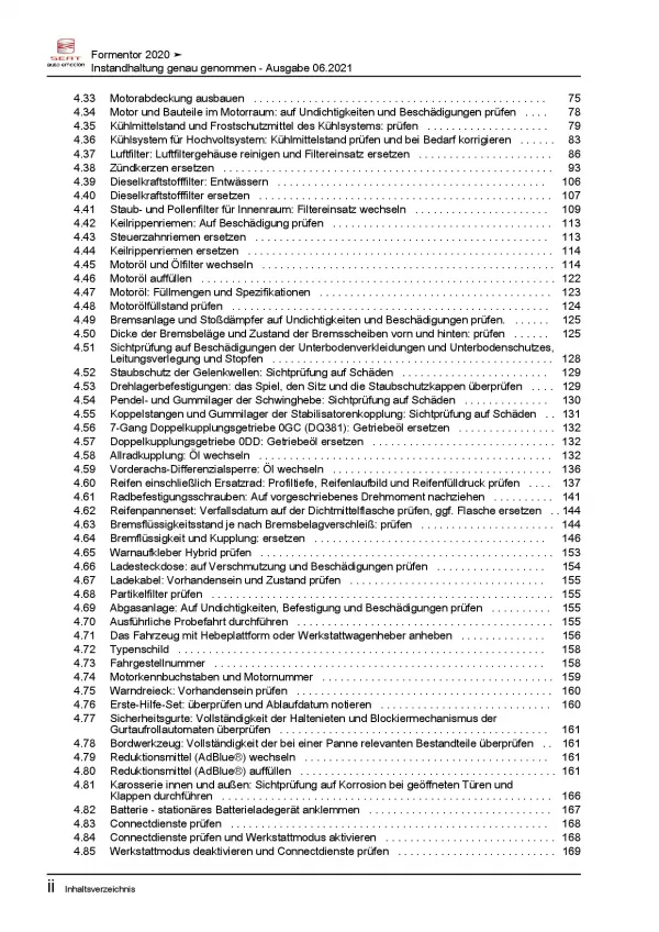  SEAT Cupra Formentor (20>) Instandhaltung Inspektion Wartung Reparaturanleitung