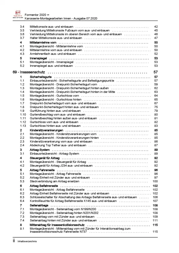 SEAT Cupra Formentor Karosserie Montagearbeiten Innen Reparaturanleitung PDF