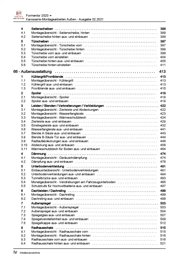 SEAT Cupra Formentor 20> Karosserie Montagearbeiten Außen Reparaturanleitung PDF