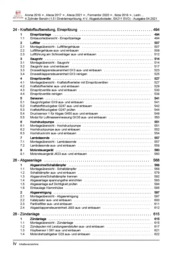  SEAT Cupra Formentor ab 2020 1,5l Benzinmotor 130-150 PS Reparaturanleitung PDF