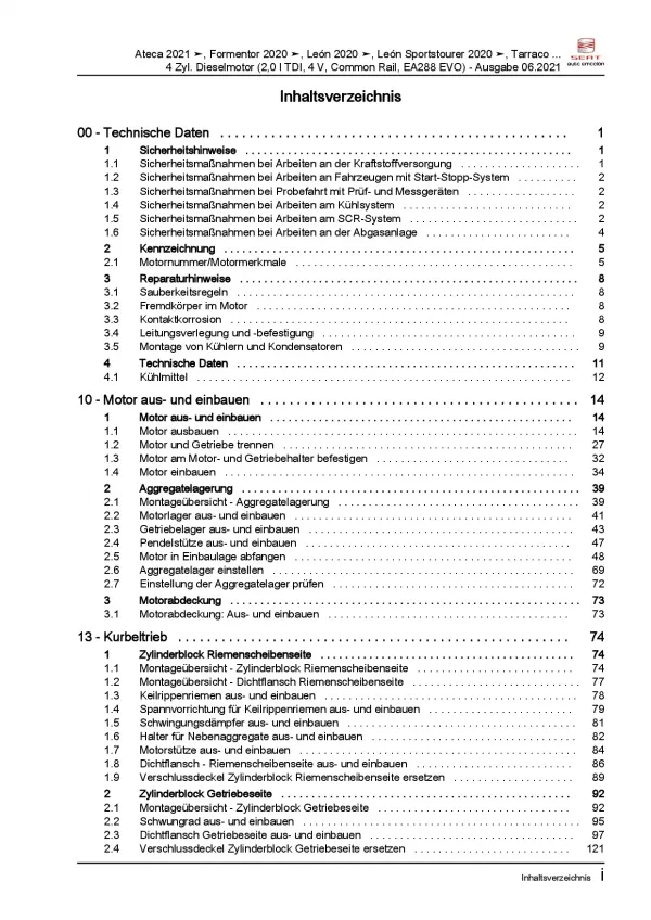 SEAT Cupra Formentor ab 2020 2,0l Dieselmotor 115-200 PS Reparaturanleitung PDF