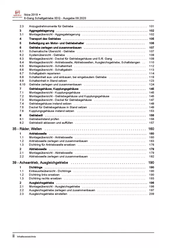 SEAT Ibiza 6F 2017-2021 6 Gang Schaltgetriebe 0DQ Kupplung Reparaturanleitung