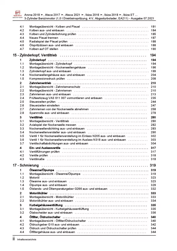 SEAT Ibiza 6F 2017-2021 3-Zyl. 1,0l Benzinmotor 85-115 PS Reparaturanleitung PDF