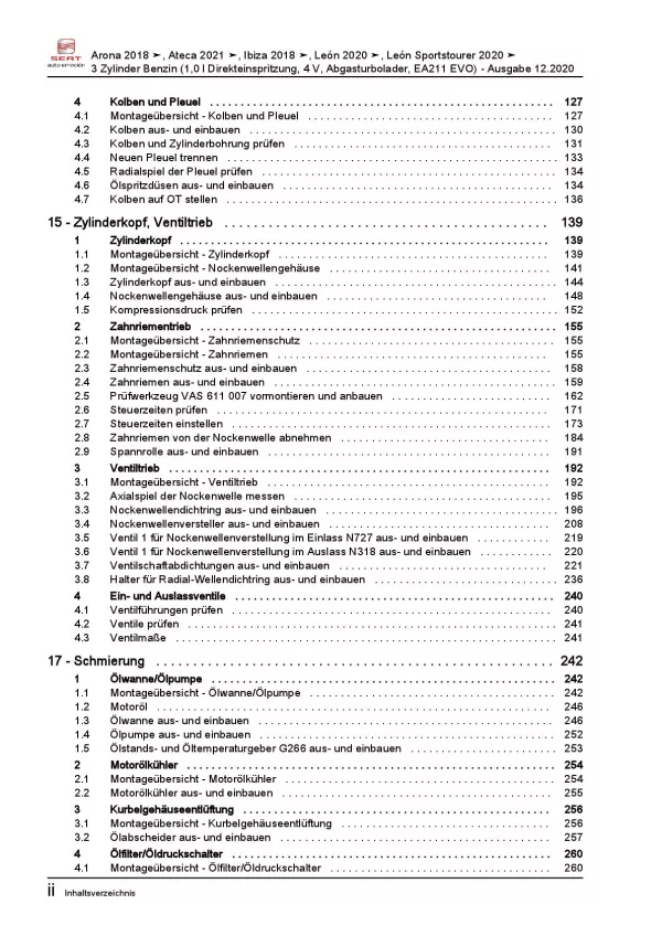 SEAT Ibiza 6F 2017-2021 3-Zyl. 1,0l Benzinmotor 90-110 PS Reparaturanleitung PDF