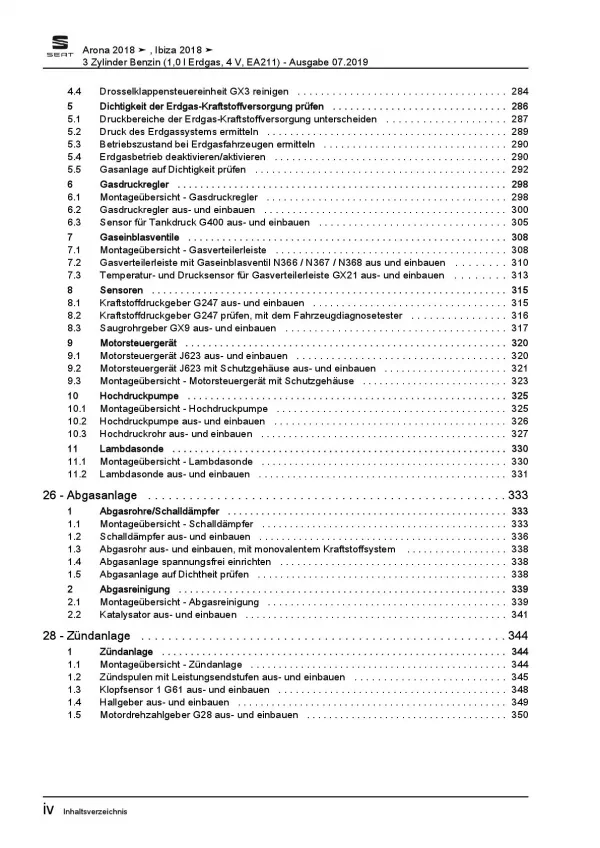 SEAT Ibiza Typ 6F 2017-2021 3-Zyl. 1,0l Benzinmotor 90 PS Reparaturanleitung PDF