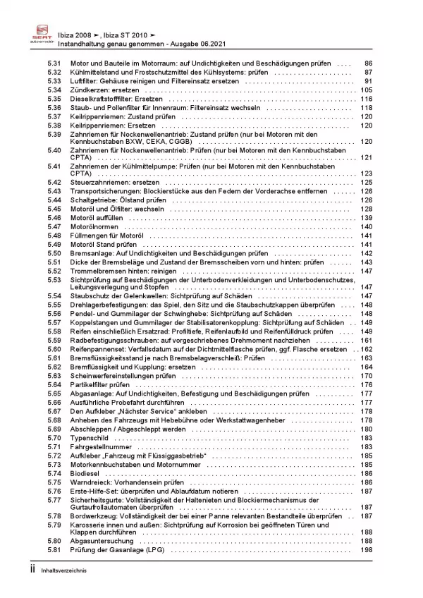 SEAT Ibiza 6J 2008-2015 Instandhaltung Inspektion Wartung Reparaturanleitung PDF