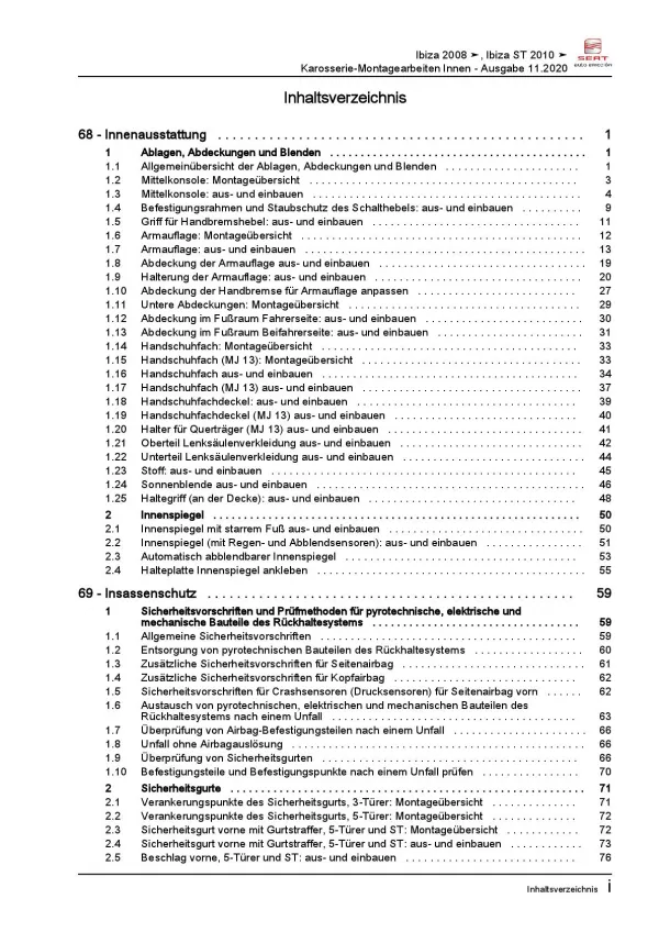 SEAT Ibiza 6J 2008-2015 Karosserie Montagearbeiten Innen Reparaturanleitung PDF