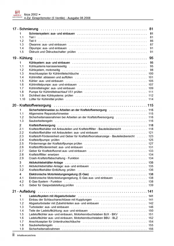 SEAT Ibiza 6L (01-08) 4-Zyl. 1,8l Benzinmotor 150-179 PS Reparaturanleitung PDF