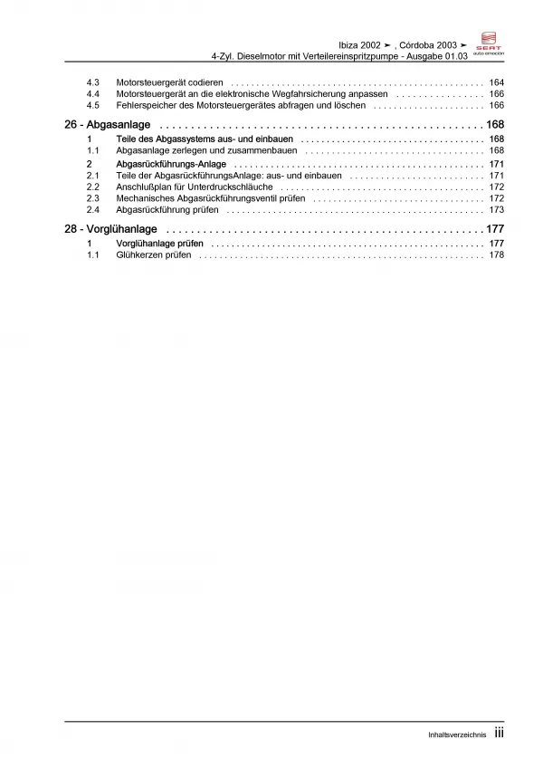 SEAT Ibiza 6L 2001-2008 4-Zyl. 1,9l Dieselmotor TDI 64 PS Reparaturanleitung PDF