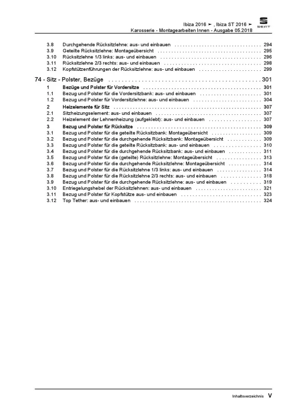 SEAT Ibiza 6P 2015-2017 Karosserie Montagearbeiten Innen Reparaturanleitung PDF