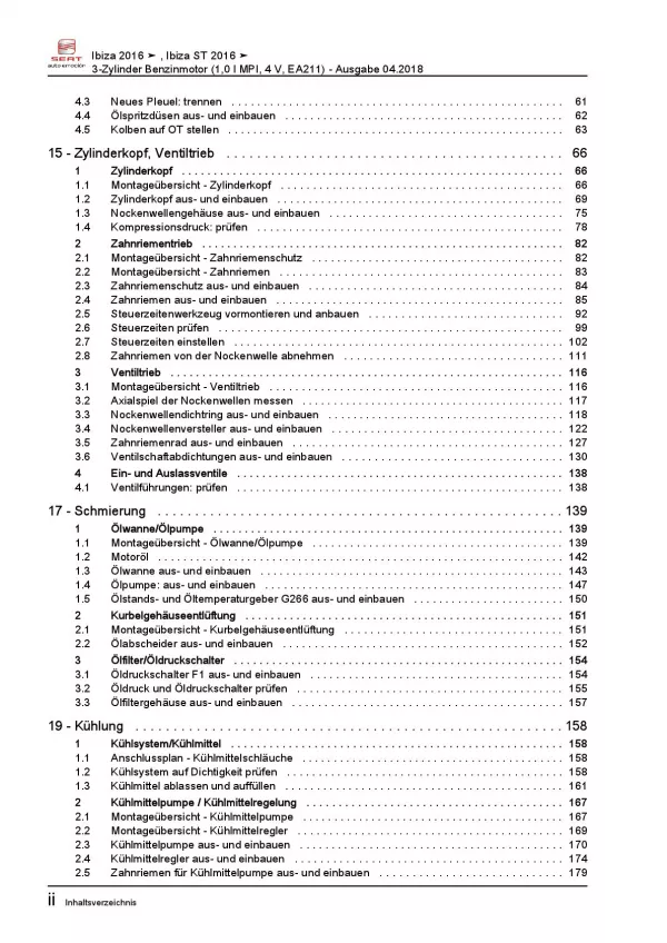 SEAT Ibiza Typ 6P 2015-2017 3-Zyl. 1,0l Benzinmotor 75 PS Reparaturanleitung
