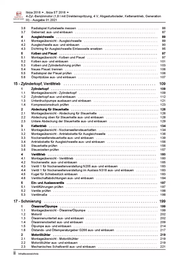 SEAT Ibiza 6P 2015-2017 4-Zyl. 1,8l Benzinmotor 192 PS Reparaturanleitung PDF