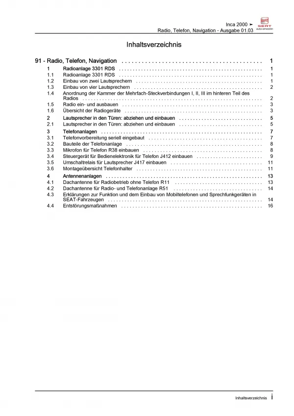 SEAT Inca Typ 9K 1995-2004 Radio Navigation Kommunikation Reparaturanleitung PDF