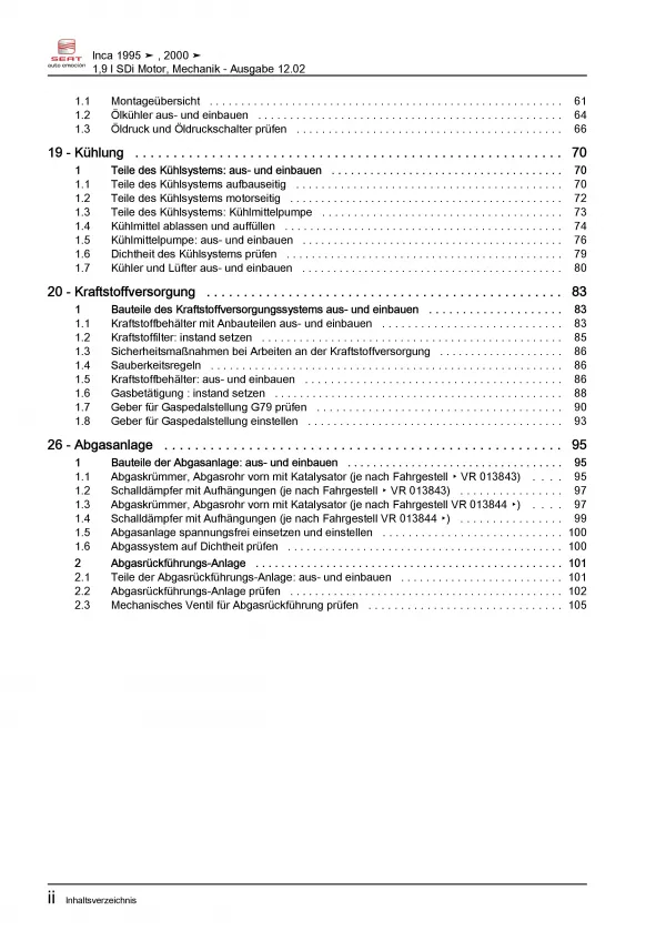 SEAT Inca 9K 1995-2004 4-Zyl. 1,9l Dieselmotor SDi 64 PS Reparaturanleitung PDF