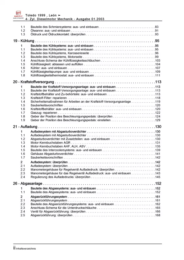 SEAT Leon 1M (99-06) 1,9l Dieselmotor Mechanik 68-150 PS Reparaturanleitung PDF