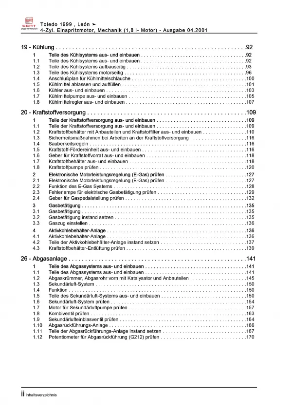 SEAT Leon 1M 1999-2006 4-Zyl. Benzinmotor 125 PS Mechanik Reparaturanleitung PDF