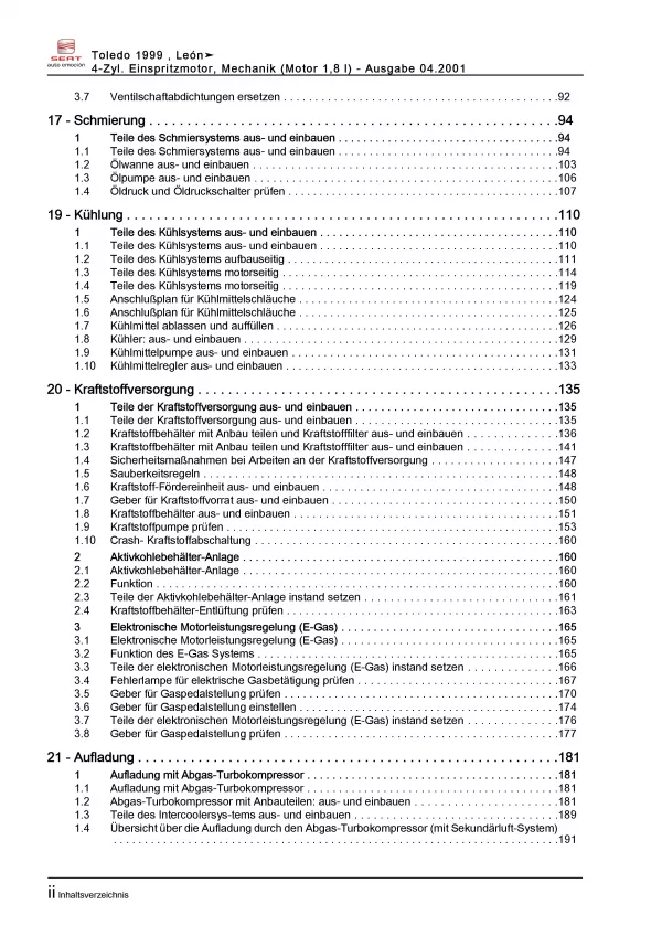 SEAT Leon 1M 1999-2006 4-Zyl. Benzinmotor 180 PS Mechanik Reparaturanleitung PDF