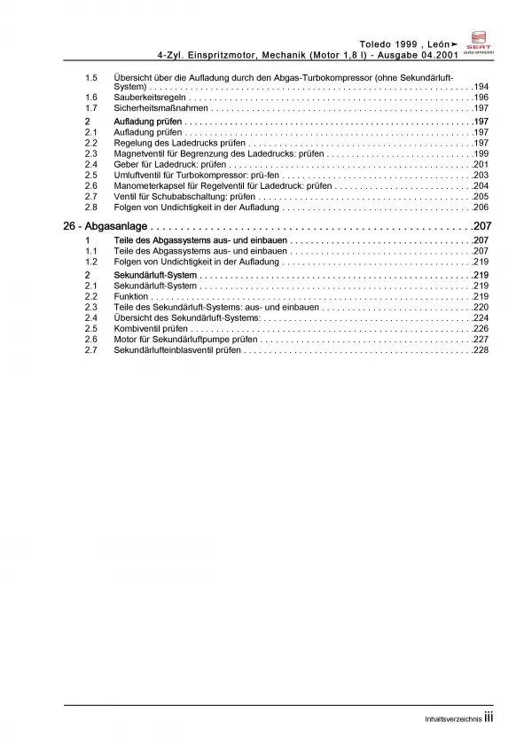 SEAT Leon 1M 1999-2006 4-Zyl. Benzinmotor 180 PS Mechanik Reparaturanleitung PDF