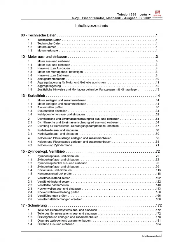 SEAT Leon 1M 1999-2006 6-Zyl. Benzinmotor Mechanik 204 PS Reparaturanleitung PDF