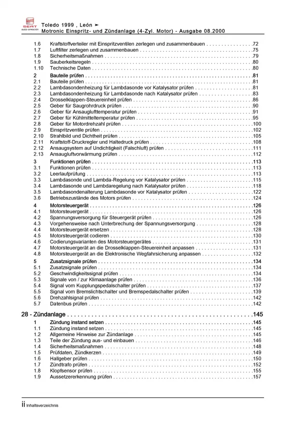 SEAT Leon 1M (99-06) Motronic Einspritz- Zündanlage 1,4l Reparaturanleitung PDF