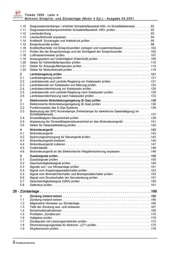 SEAT Leon 1999-2006 180 PS Motronic Einspritz- Zündanlage Reparaturanleitung PDF