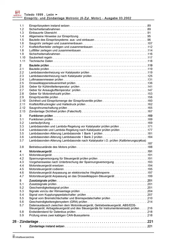 SEAT Leon 1M 1999-2006 Motronic Einspritz Zündanlage 2,8l Reparaturanleitung PDF