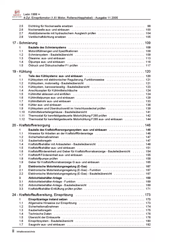 SEAT Leon Typ 1M 1999-2006 4-Zyl. 1,6l Benzinmotor 102 PS Reparaturanleitung PDF