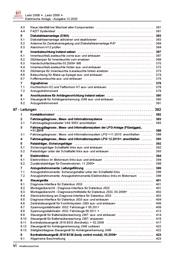 SEAT Leon 1P (05-12) Elektrische Anlage Elektrik Systeme Reparaturanleitung PDF