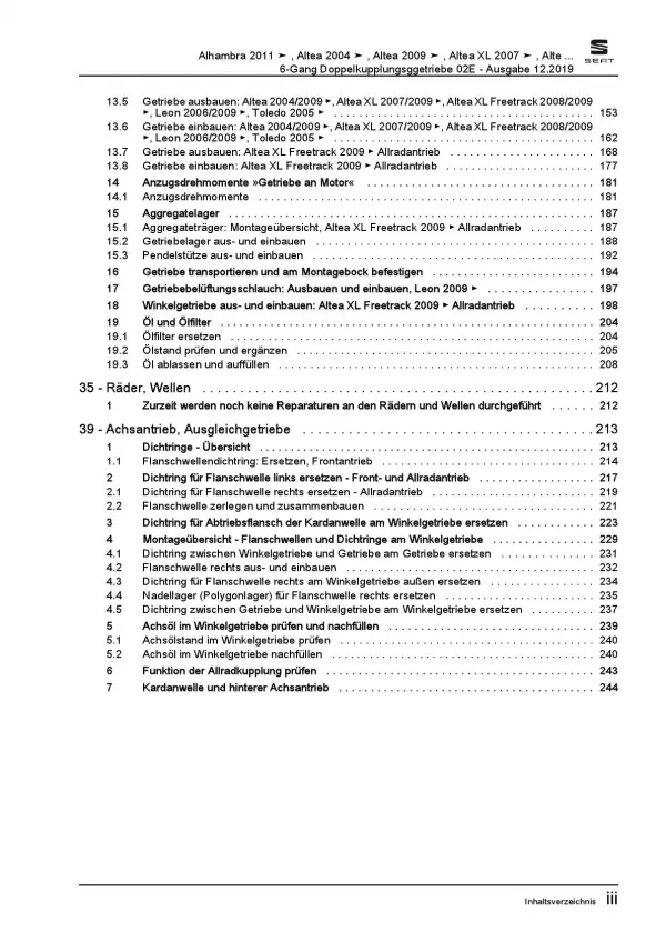 SEAT Leon 1P (05-12) 6 Gang Automatikgetriebe DSG DKG 02E Reparaturanleitung PDF