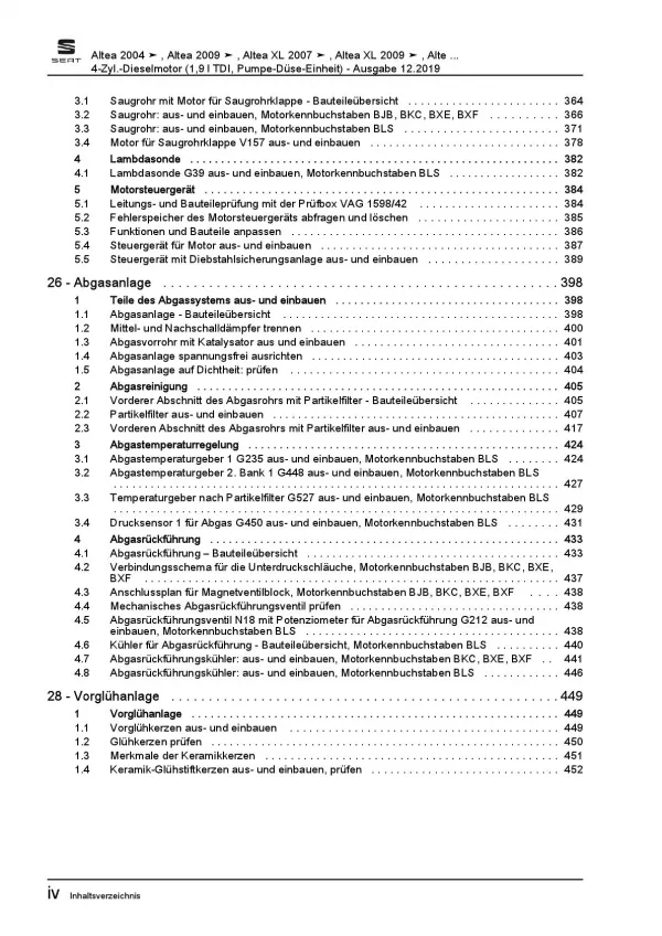 SEAT Leon 1P 2005-2012 4-Zyl. Dieselmotor TDI 90-105 PS Reparaturanleitung PDF