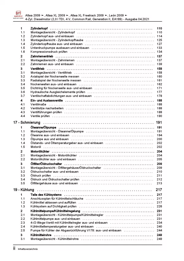 SEAT Leon 1P 2005-2012 4-Zyl. Dieselmotor TDI 140-170 PS Reparaturanleitung PDF