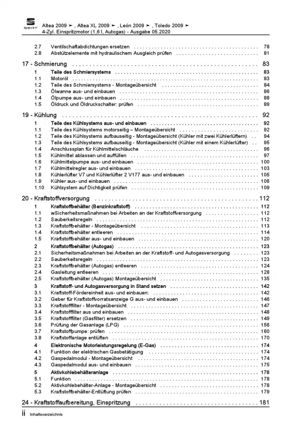 SEAT Leon 1P 2005-2012 4-Zyl. Erdgas Benzinmotor 102 PS Reparaturanleitung PDF