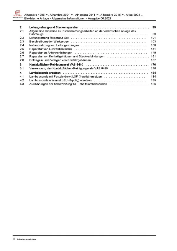 SEAT Leon 1P (05-12) Allgemeine Infos Elektrische Anlage Reparaturanleitung PDF