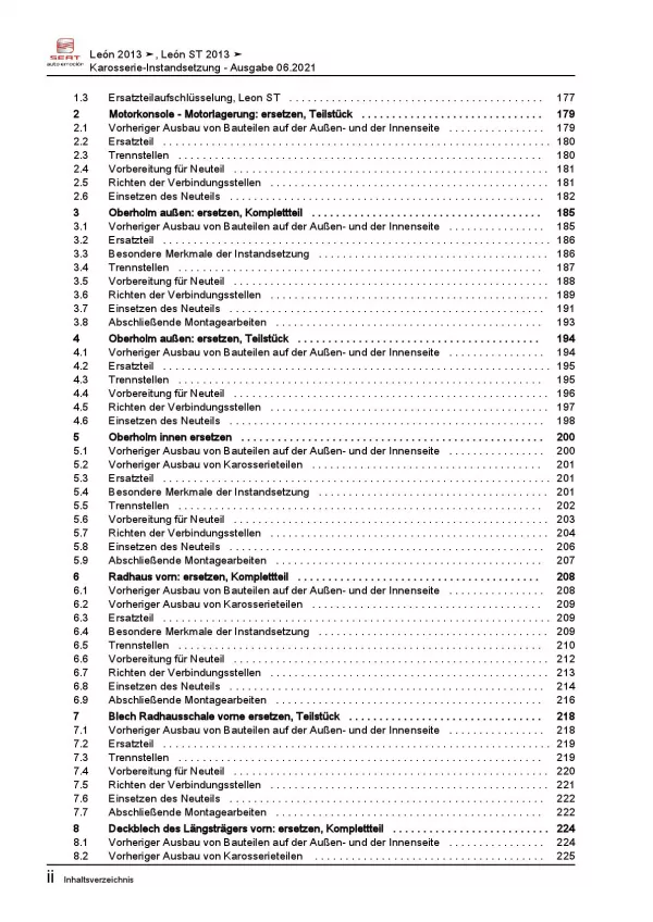 SEAT Leon 5F 2012-2020 Karosserie Unfall Instandsetzung Reparaturanleitung PDF