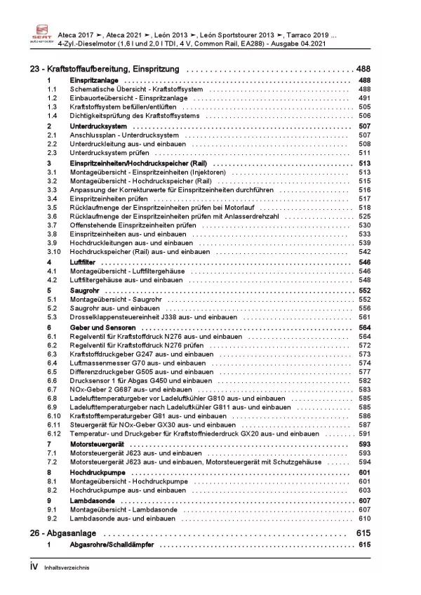 SEAT Leon 5F 2012-2020 1,6l 2,0l Dieselmotor 90-190 PS Reparaturanleitung PDF