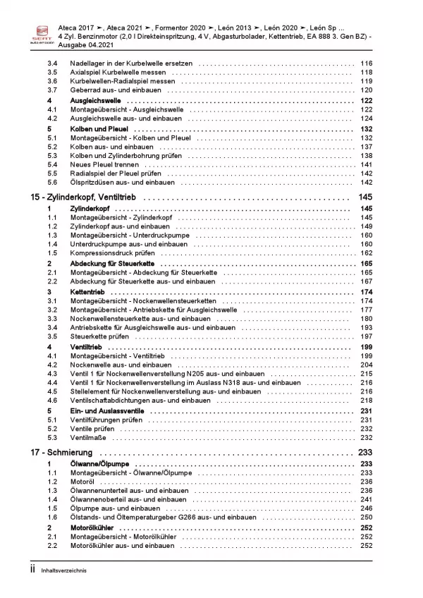 SEAT Leon Typ 5F 2012-2020 4-Zyl. 2,0l Benzinmotor 190 PS Reparaturanleitung PDF